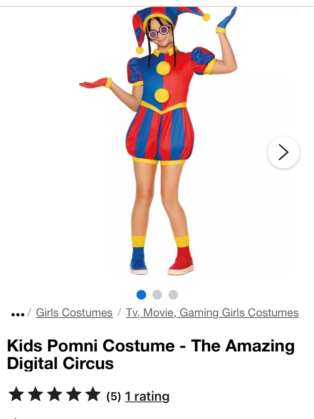 Spirit Kids Pomni Jester Costume - Red, Blue & Yellow